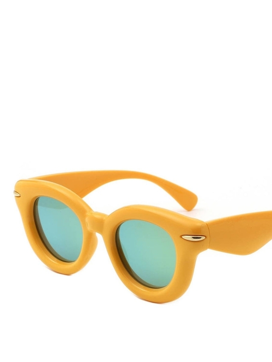 Bold Chunky Yellow Cat-Eye Sunglasses with Green Gradient Lenses